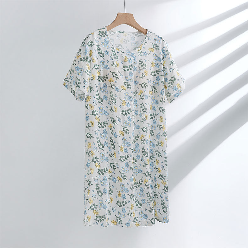 Dame elegant natwear-kombination i åndbart bomuld med blomsterdesign Stilla