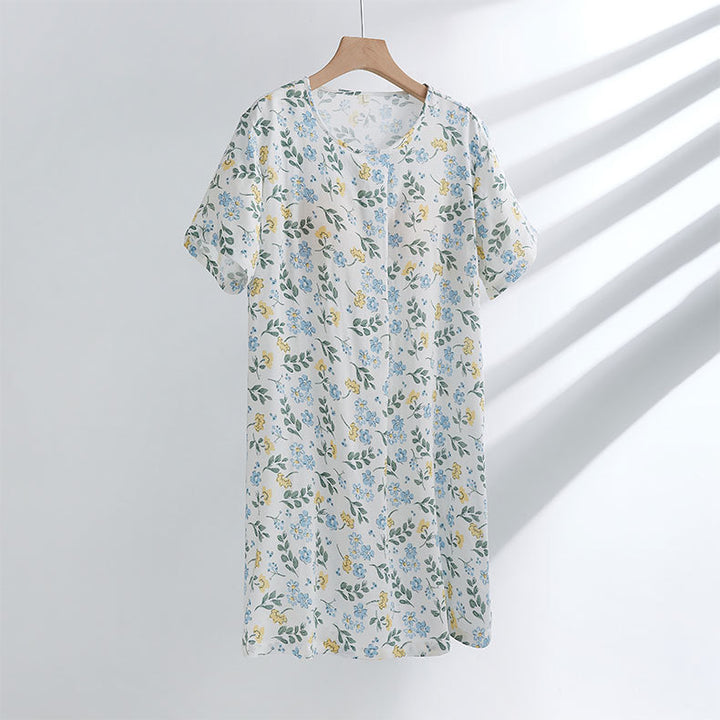 Dame elegant natwear-kombination i åndbart bomuld med blomsterdesign Stilla