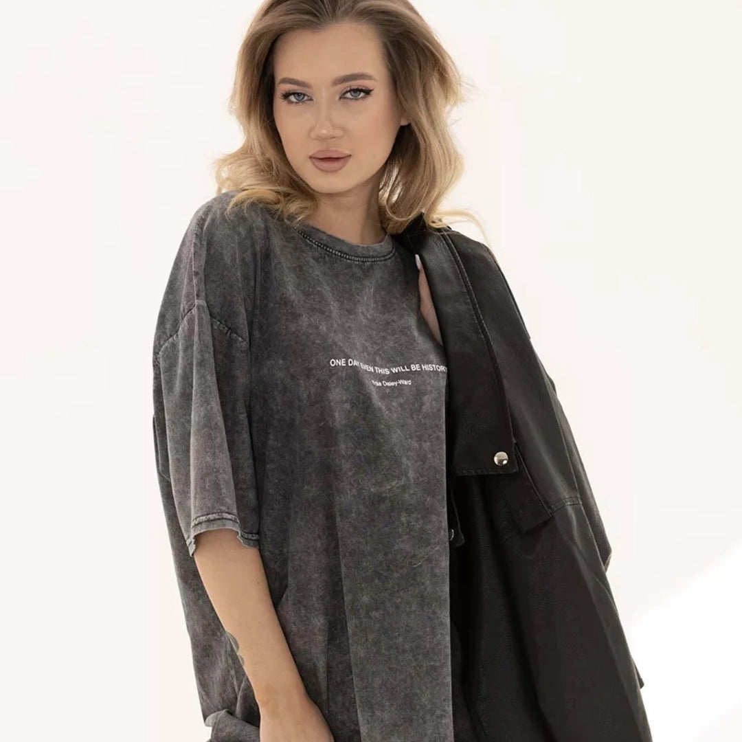 Dame Oversized T-shirt med kreativt slogan og afslappet pasform Stilla