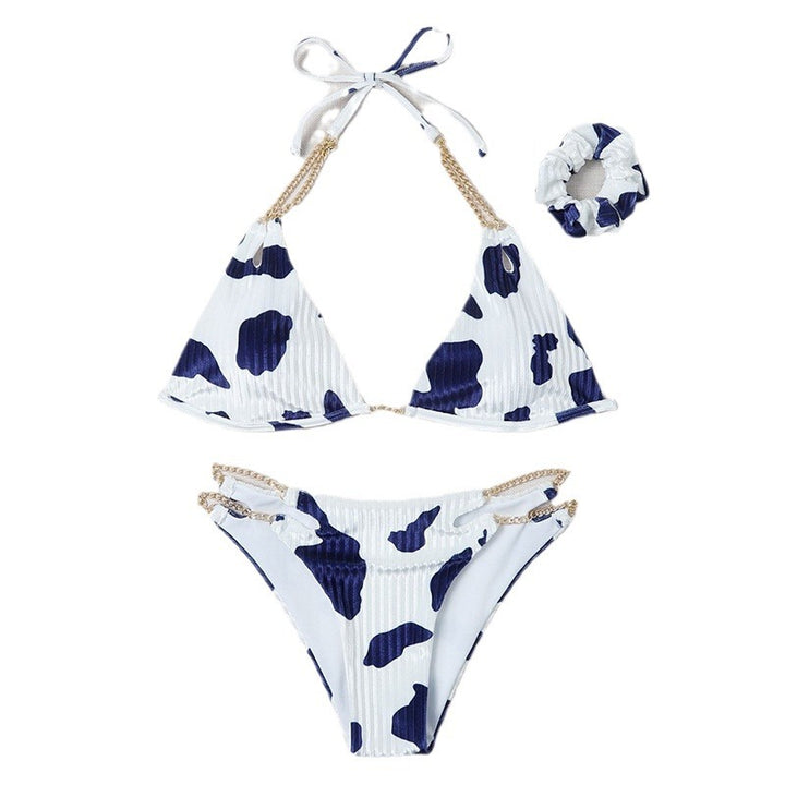 Dame Rib-Dreieck-Bikini-Sæt med kædeaccent Stilla