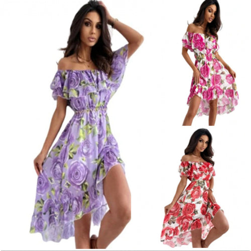 Dame Off-Shoulder Kjole med Ruffle-detaljer og blomstertryk Skovae
