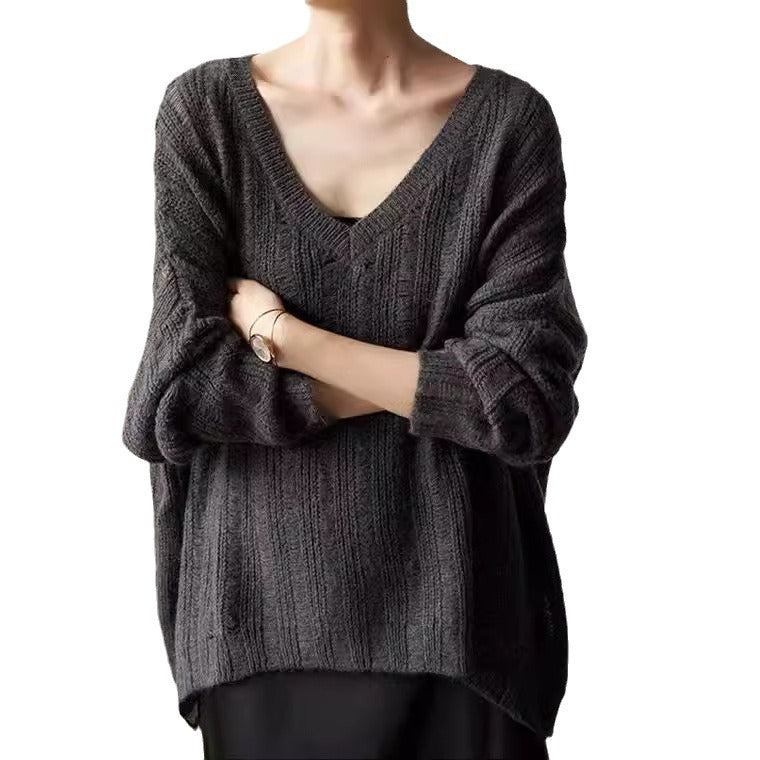 Femme Tekstureret V-Udskæring Oversized Strikpullover Stilla
