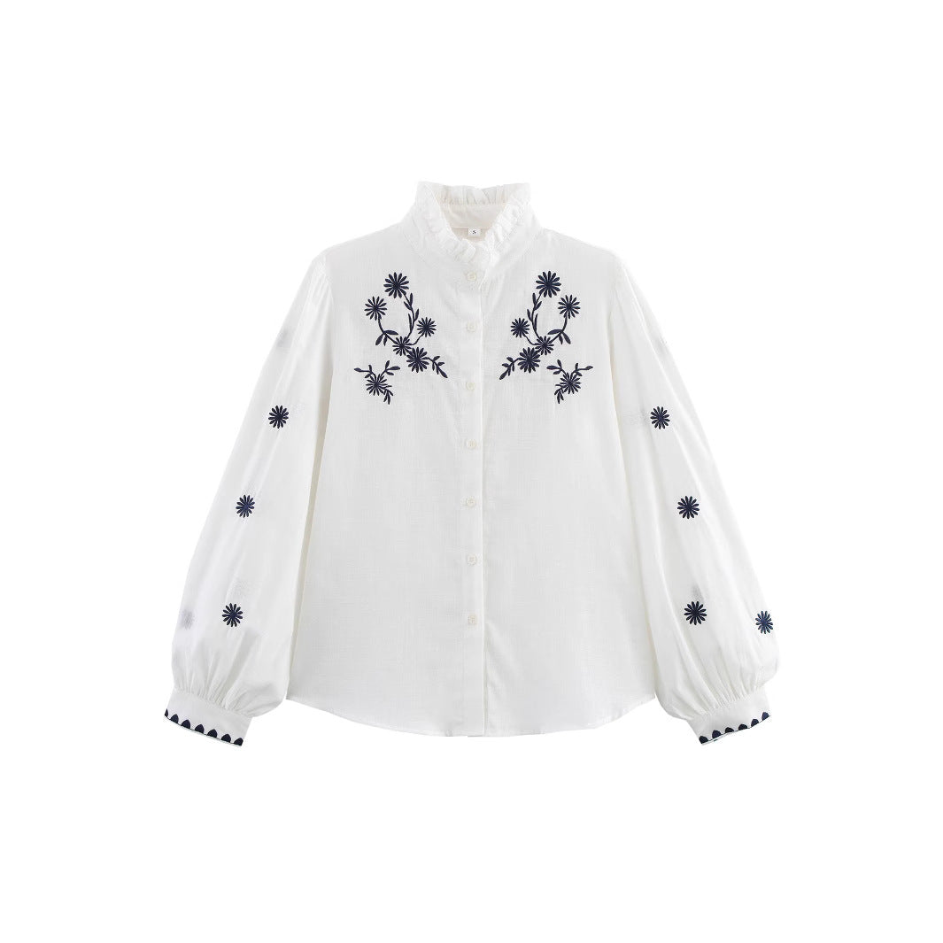Femme broderet langærmet bluse Stilla