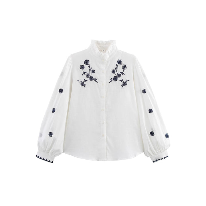 Femme broderet langærmet bluse Stilla