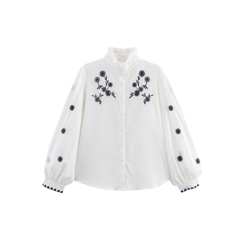 Femme broderet langærmet bluse Stilla