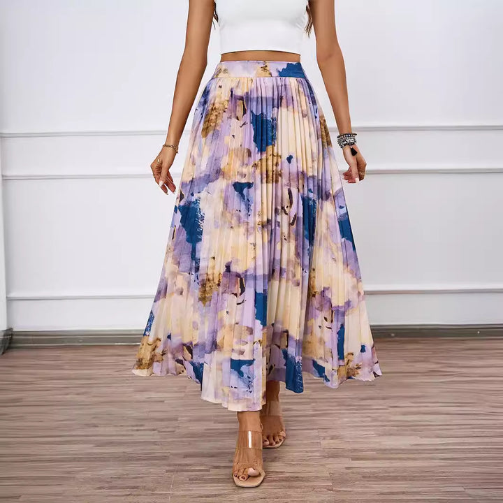 Dame maxi nederdel med plisserede detaljer og blomsterdesign Stilla