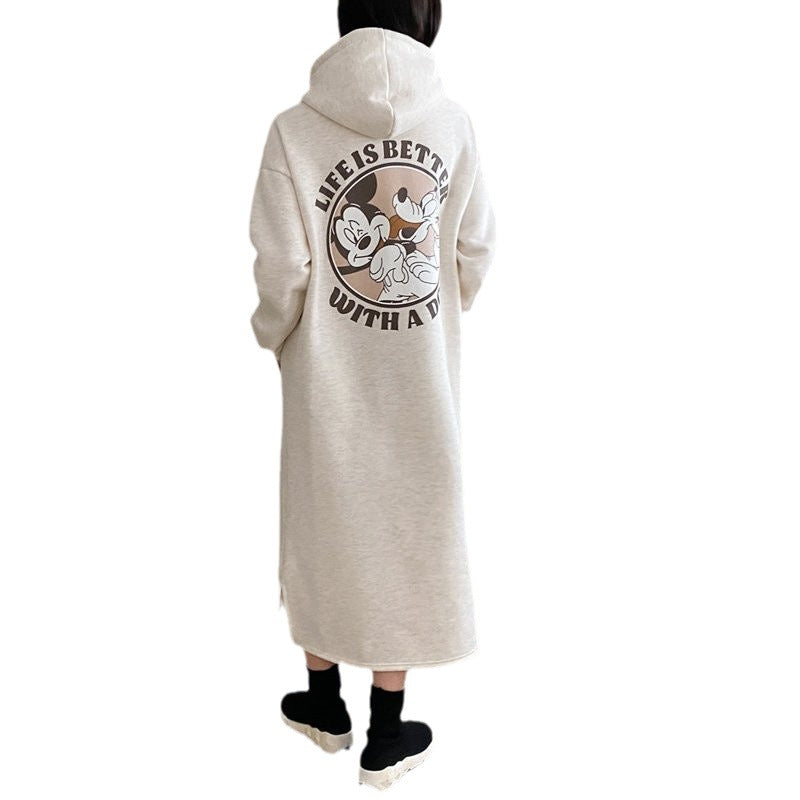Kvinders Cozy Hoodie Kjole med stort print og behagelig pasform Skovae