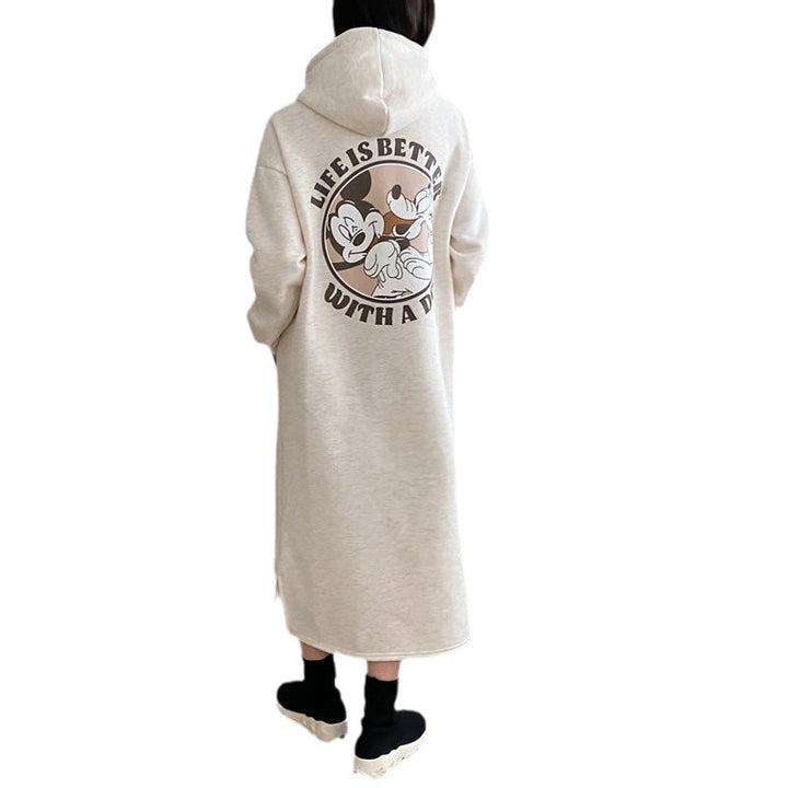 Kvinders Cozy Hoodie Kjole med stort print og behagelig pasform Skovae