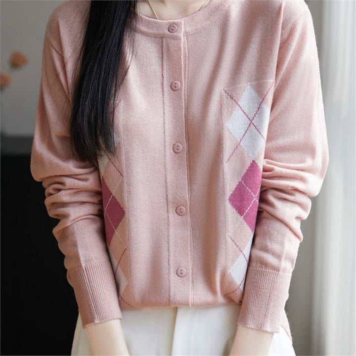 Kvinders cardigan med diamantmønster Stilla