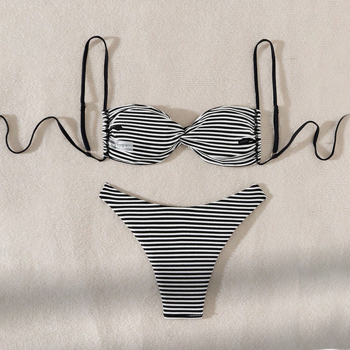 Dame stribet drejet bandeau-bikini-sæt Stilla