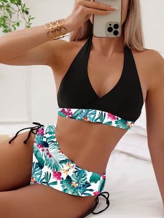 Dame Højskåret Bikini-Sæt med raffinerede Snøre Detaljer Stilla