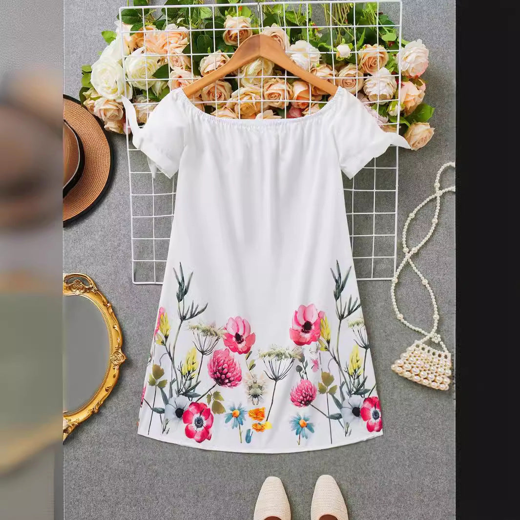 Dame Off-Shoulder Blomsterkjole med Ruffle-detaljer og A-linje-snit Stilla
