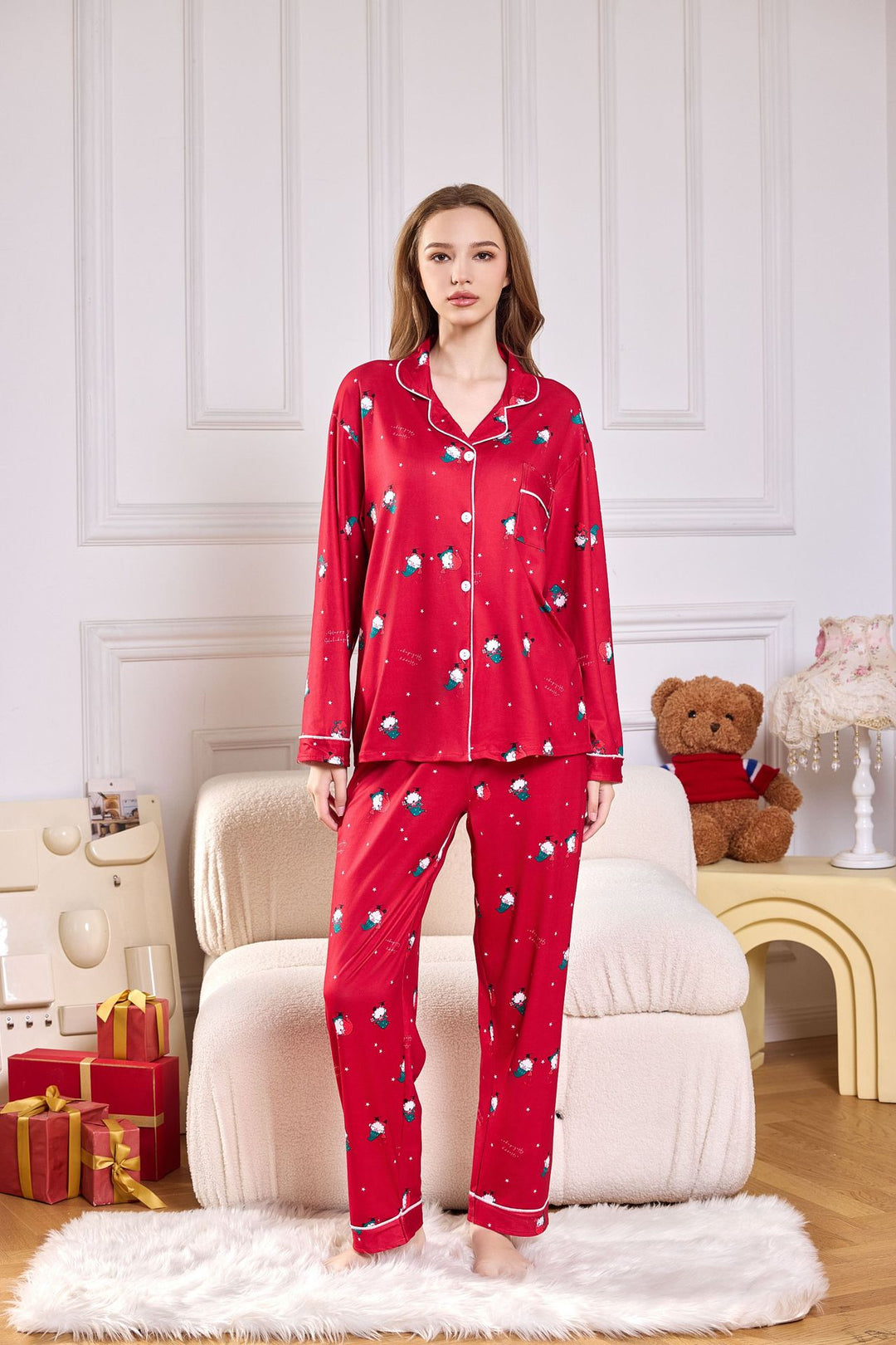Damer hyggeligt pyjamas med sødt sukkertøjspibe-mønster Stilla