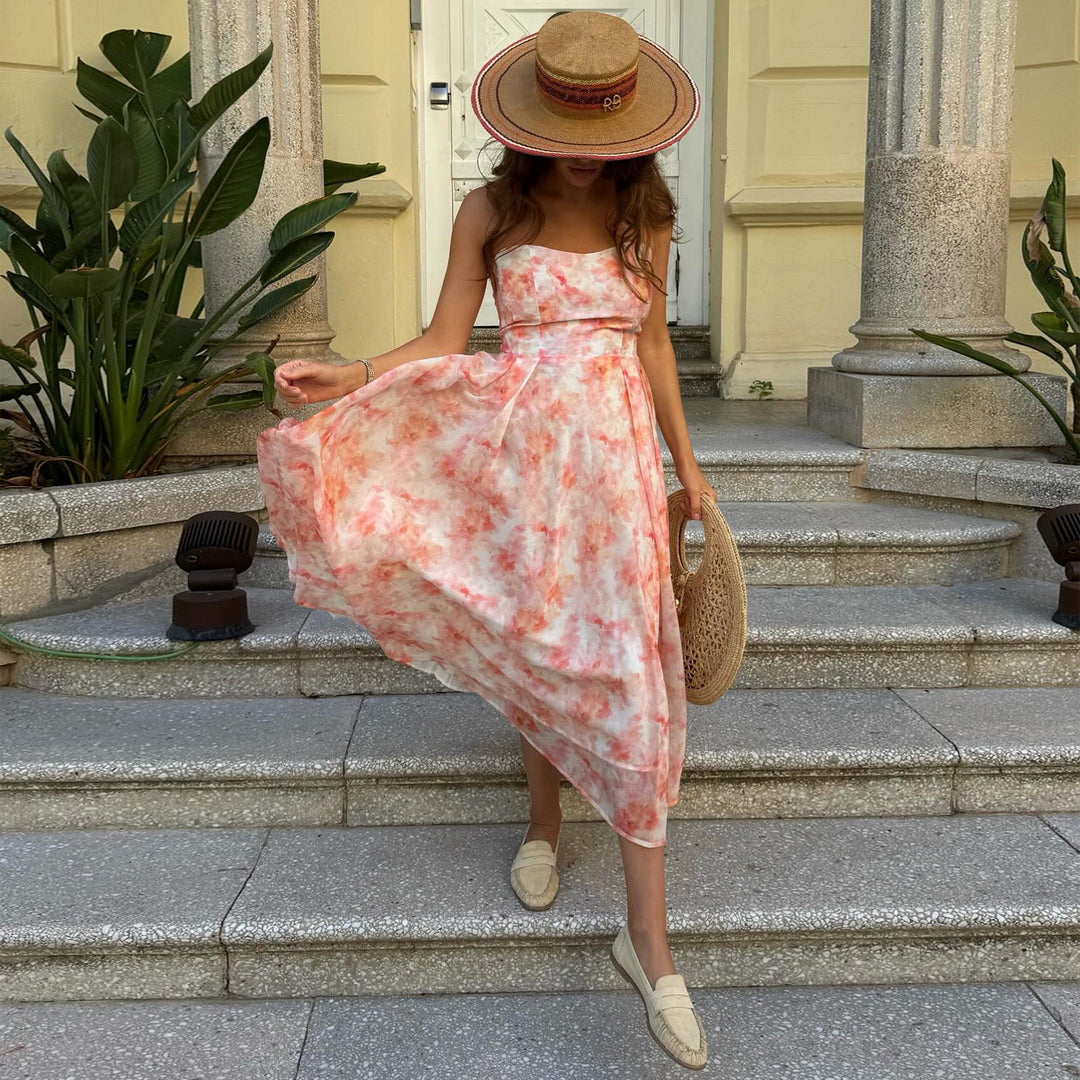 Dame Maxi Kjole med elegant drapering og romantisk blomsterdesign Skovae