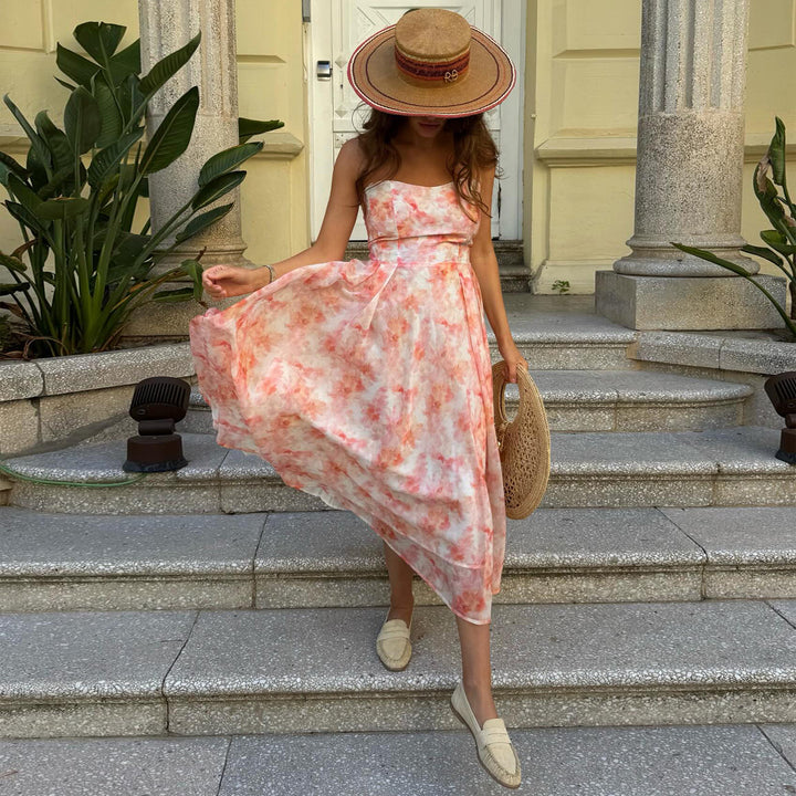 Dame Maxi Kjole med elegant drapering og romantisk blomsterdesign Skovae