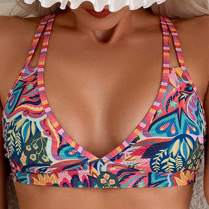 Dame Triangel-Bikini-Top med livligt paisleymønster og justerbare stropper Skovae