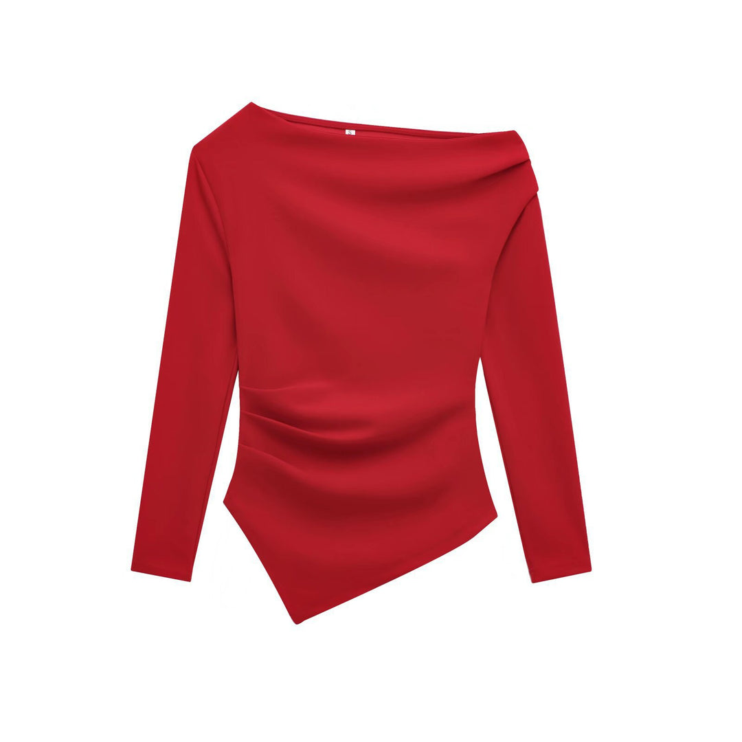 Dame asymmetrisk langærmet overdel med elegant draperingsdesign Stilla