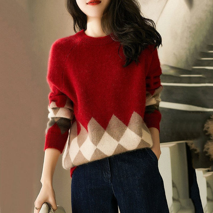 Femme Diamantmønster Strikpullover Stilla