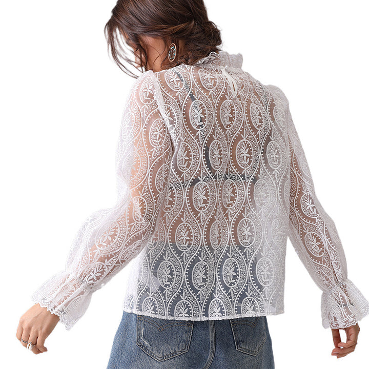 Dame Elegant Spids Overlay Bluse Stilla