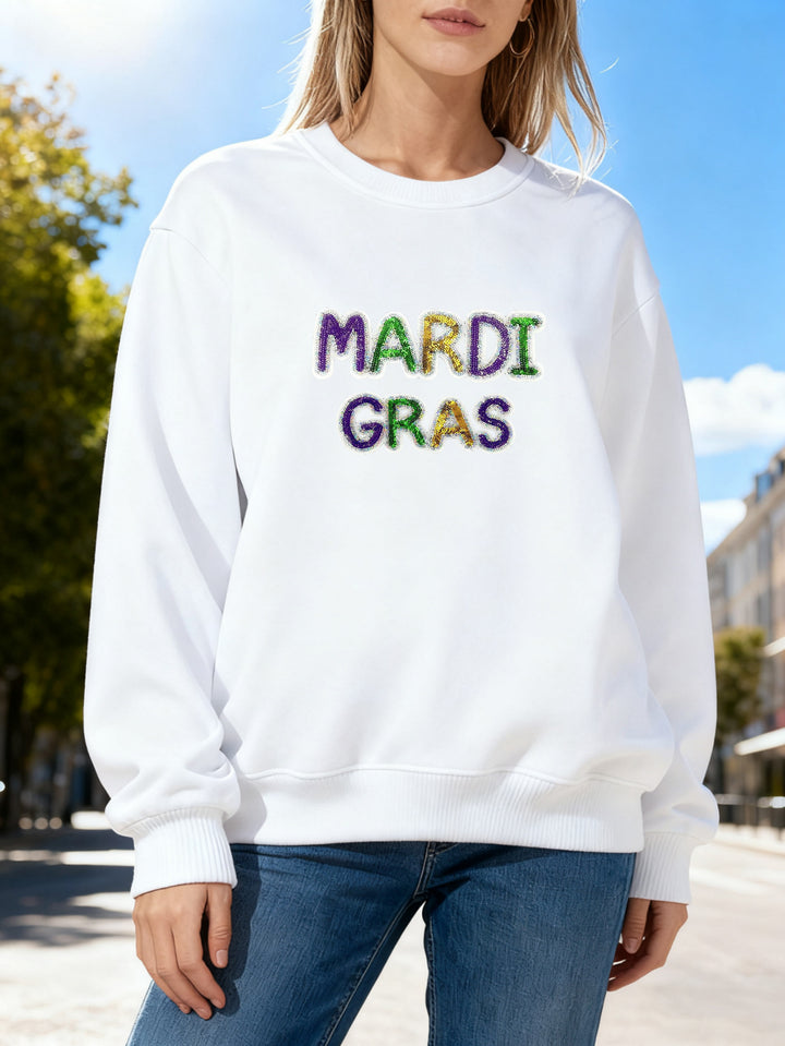 Women's sweatshirt with vibrant Mardi Gras lettering Stilla