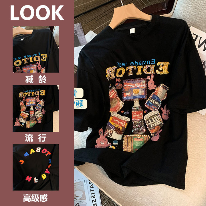 Dame T-shirt med kreativ vintage-tryk og unikt grafikdesign Stilla