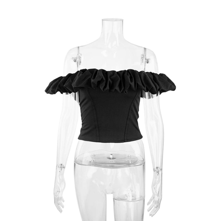 Dame Off-Shoulder Ryshe-skjorte med figursyet snit Skovae