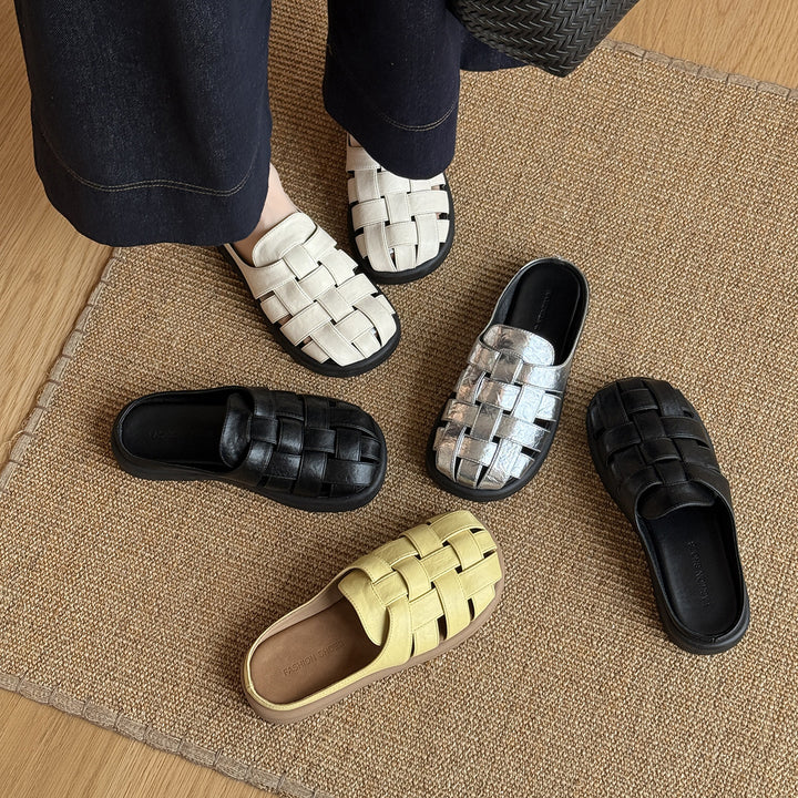 Femme Vævet Læder Slide Sandaler Stilla