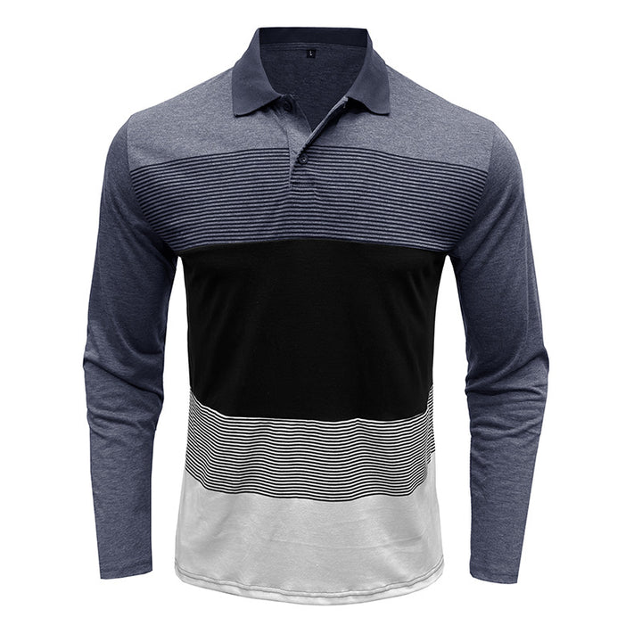 Herrer Langærmet Poloshirt med moderne stribemønster og komfortabel pasform Stilla