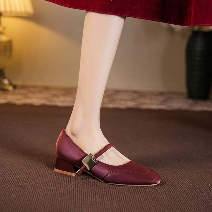 Dame Kvadrat-Tåseparator Mary Jane Pumps med Blokhæle Stilla