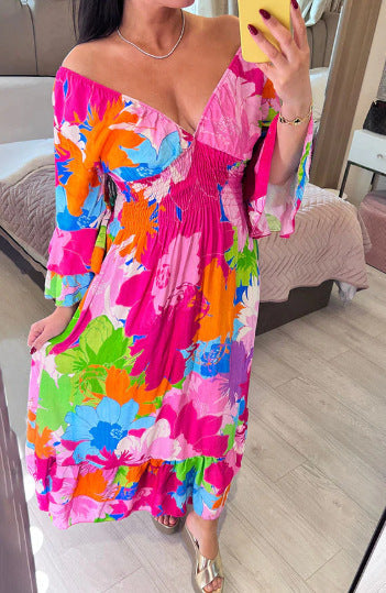 Stilla | Plus Size Fe V hals Blomsterkjole