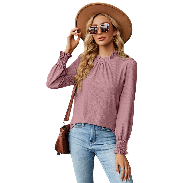 Dame volangbluse med elastiske ribkanter Stilla