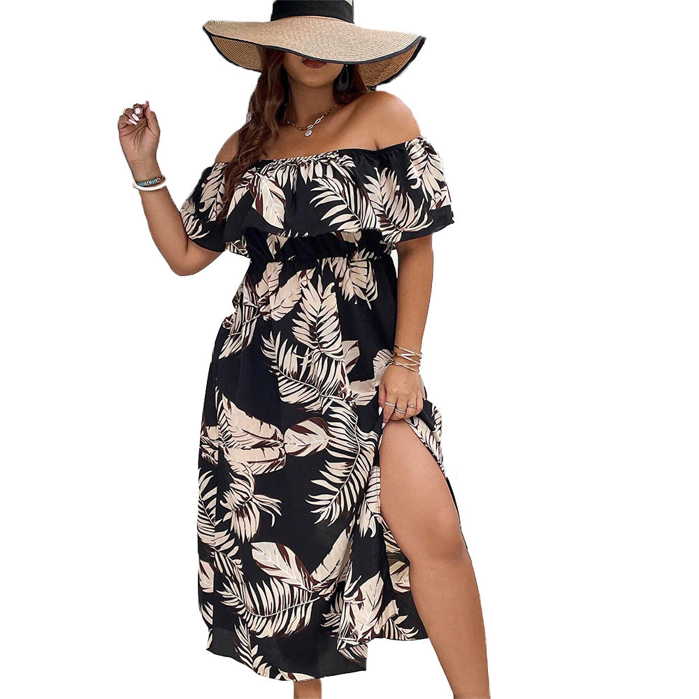 Dame Off-Shoulder Maxikjole med raffinerede flæser og sidelæg Skovae
