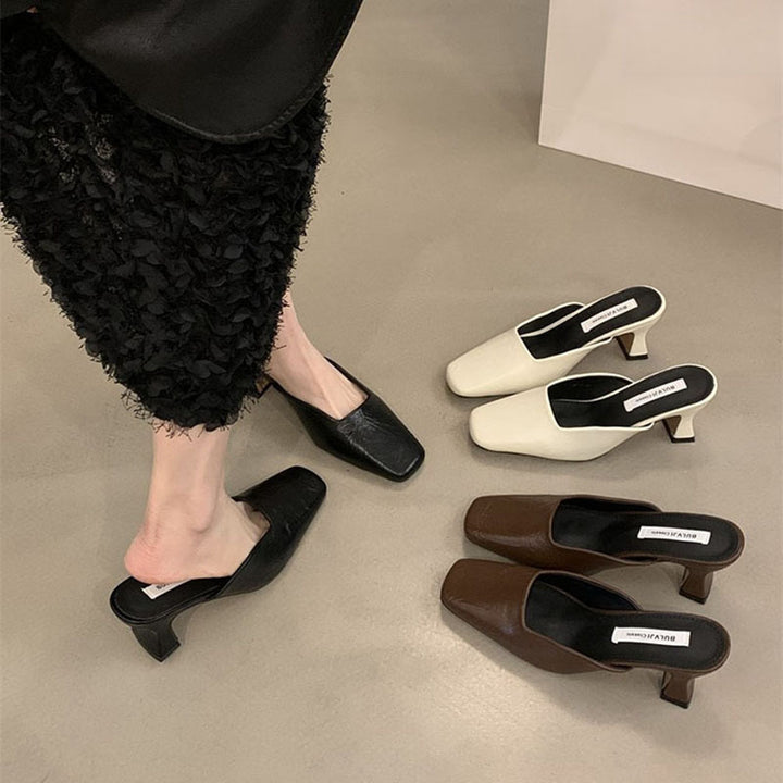 Damer elegante Slingback-Mules med blokhælhøjder og kvadratisk tåparti Stilla