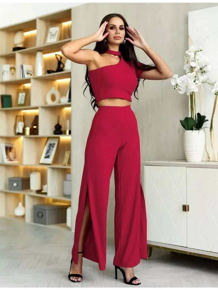 Dame Cropped Top og løse bukser i stribet design Stilla