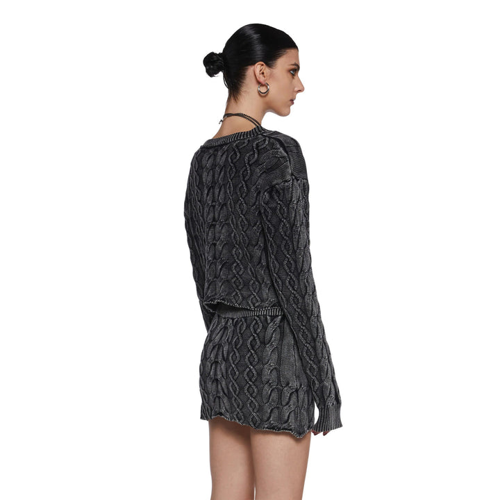 Kvinders Chunky Strikket Crop Top og Mini Nederdel Sæt Stilla