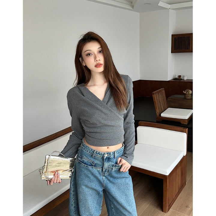 Kvinders stilfulde langærmet crop hoodie Stilla