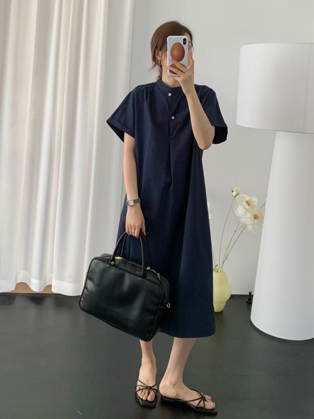 Dame Oversized Knap-Down Skjortekjole Stilla