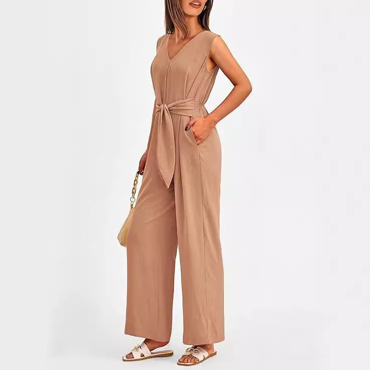 Dame Elegant Jumpsuit med Talje bælte og V-udskæring Stilla