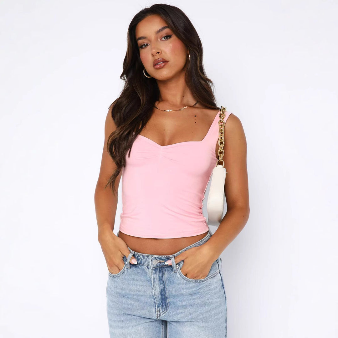 Dame figursyet Crop-Top med brede stropper og V-hals Skovae