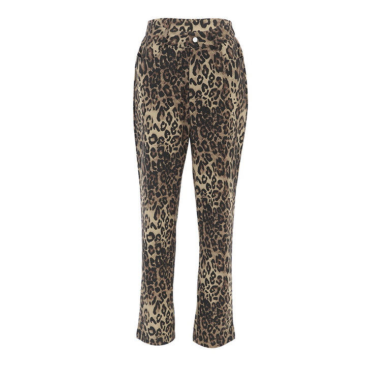 Dame elegante leopardmønstret bukser med vidde ben Stilla