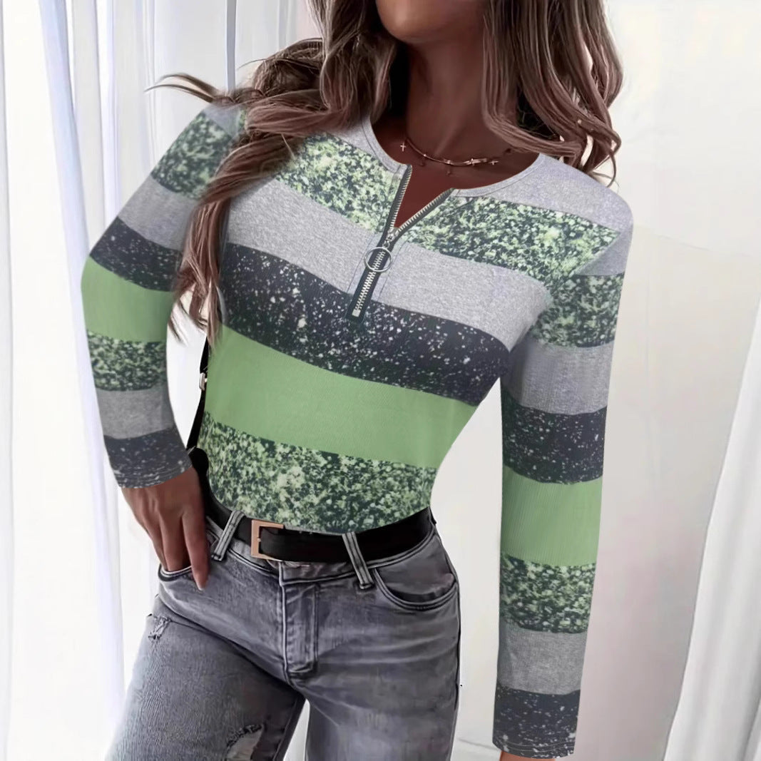 Dame langærmet skjorte med moderne stribemønster Stilla