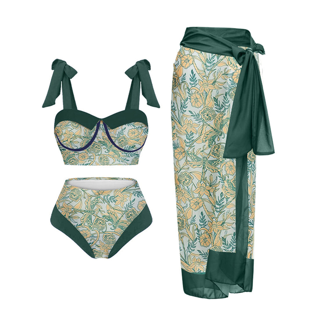 Dame HøjTaljet Floral Print Bikini Sæt med matchende Wickelrock Stilla