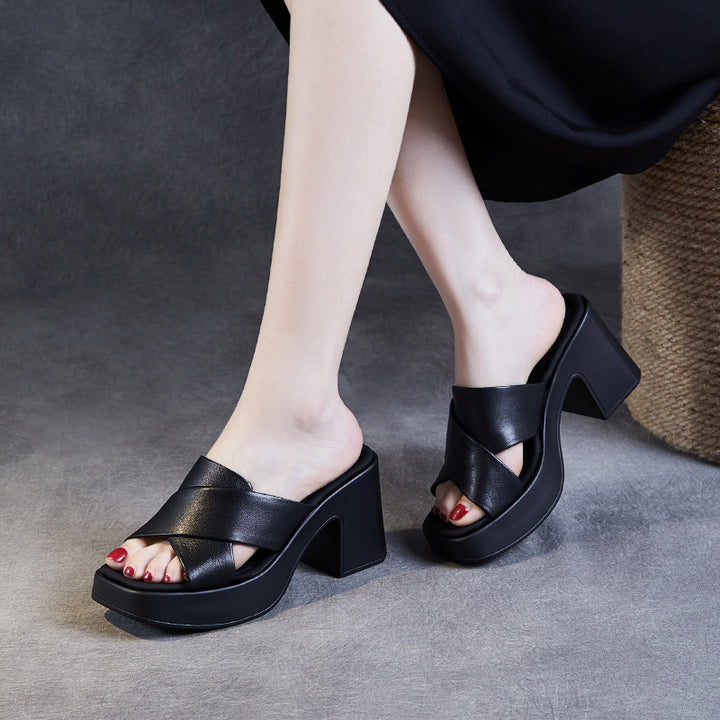 Kvinder Chunky Cross-strap Platform Mules Stilla