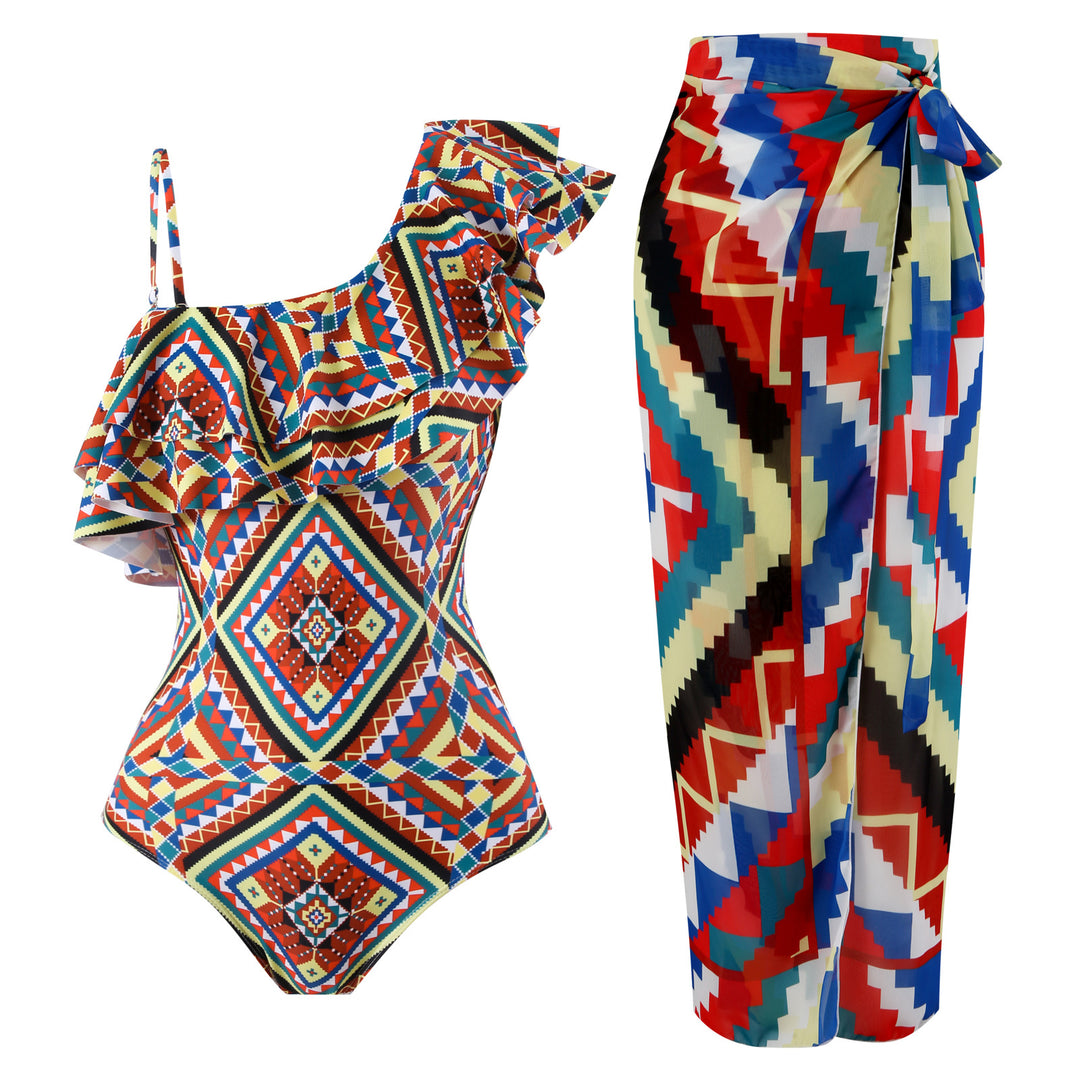 Dame one-piece badedragt med asymmetrisk snit og moderigtig omslagsskjørt Stilla