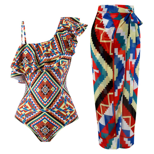 Dame one-piece badedragt med asymmetrisk snit og moderigtig omslagsskjørt Stilla