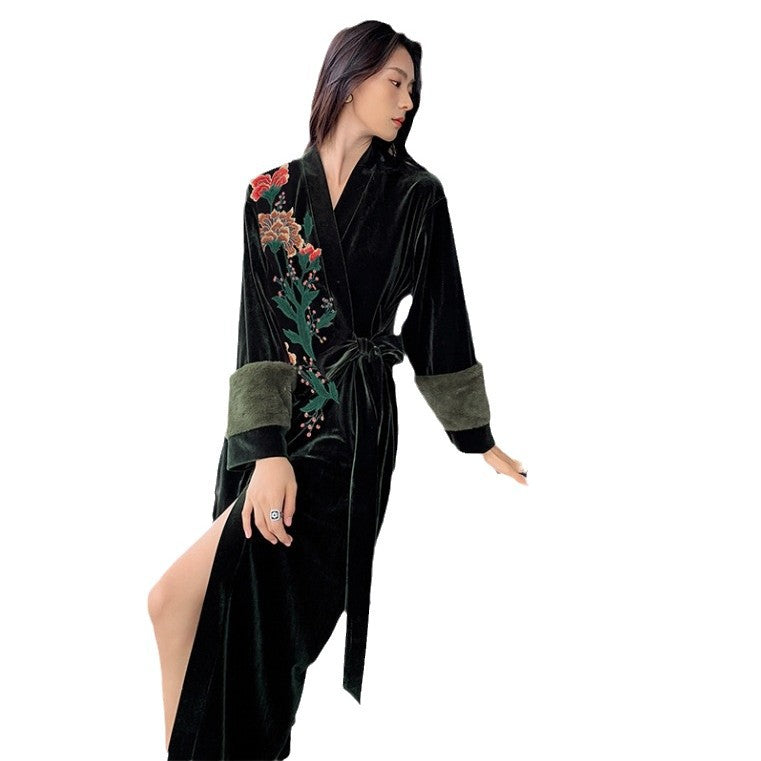 Dame elegant velour maxikjole med frynsede detaljer Stilla