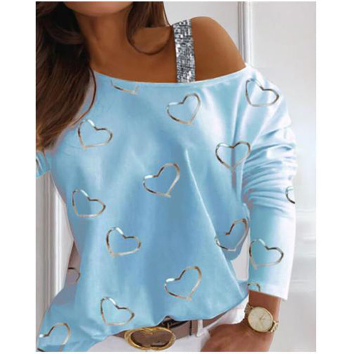Kvindernes fashionable sweatshirt med hjerteformet design og funklende accenter Skovae