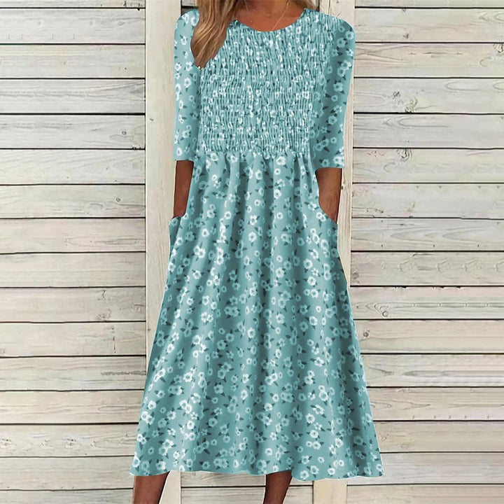 Dame Blomst Midi Kjole med Lommer Stilla