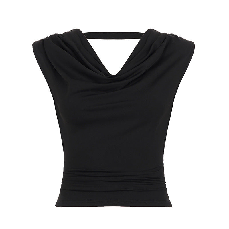 Dame elegant Cowl Neck Tanktop med fine perleudsmykninger Skovae