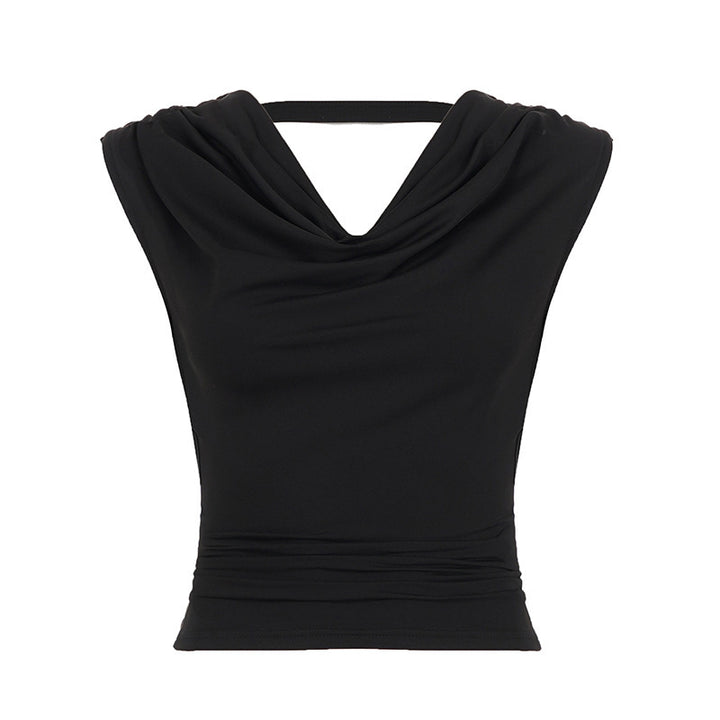Dame elegant Cowl Neck Tanktop med fine perleudsmykninger Skovae
